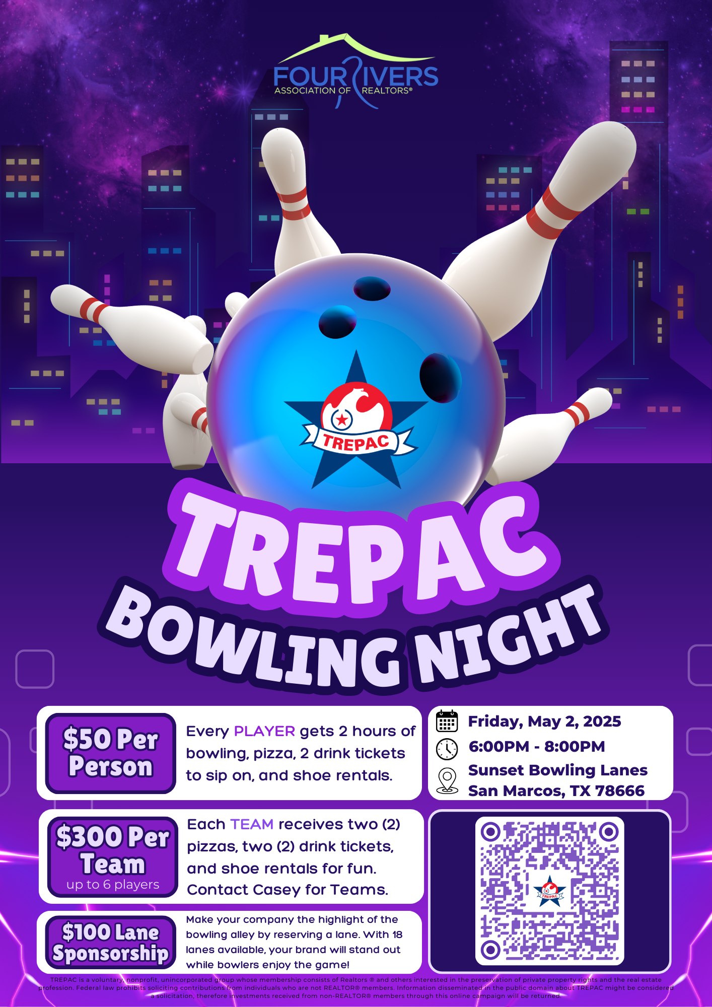 TREPAC Bowling Night Flier